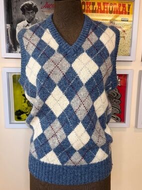 Vintage 80s Argyle Sweater Vest – 90s Preppy Wool Knit Tank